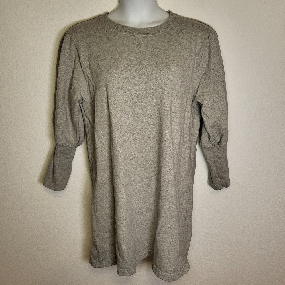J. Crew Gray Terry Puff Sleeve Crew Neck Sweater Dress size Large